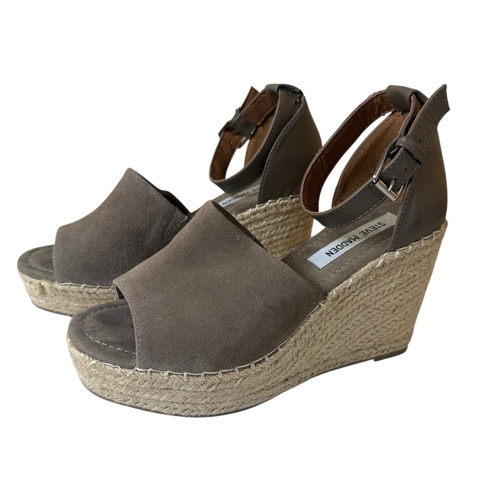 Steve Madden Women's Jyia Suede Espadrille Wedge Platorm Sandals Gray Size 8.5M‎